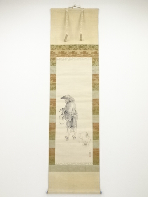 西山芳園筆　念仏図　肉筆紙本掛軸（保護箱）